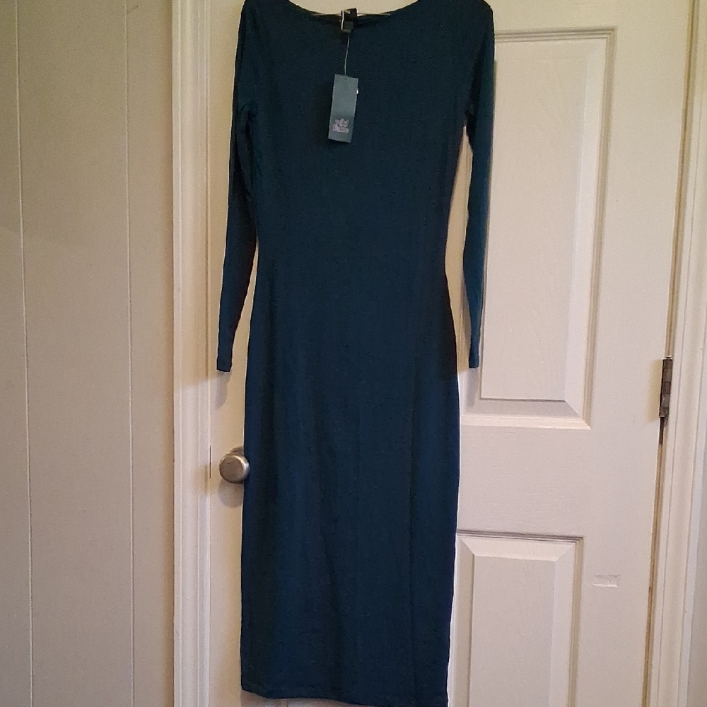 Elegant Teal Long Sleeve Dress